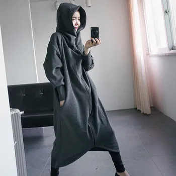 

LANMREM 2020 Spring New Fashion Women Loose Plus Casual Long Solid Color Plus Velvet Hooded Sweatshirt TC212