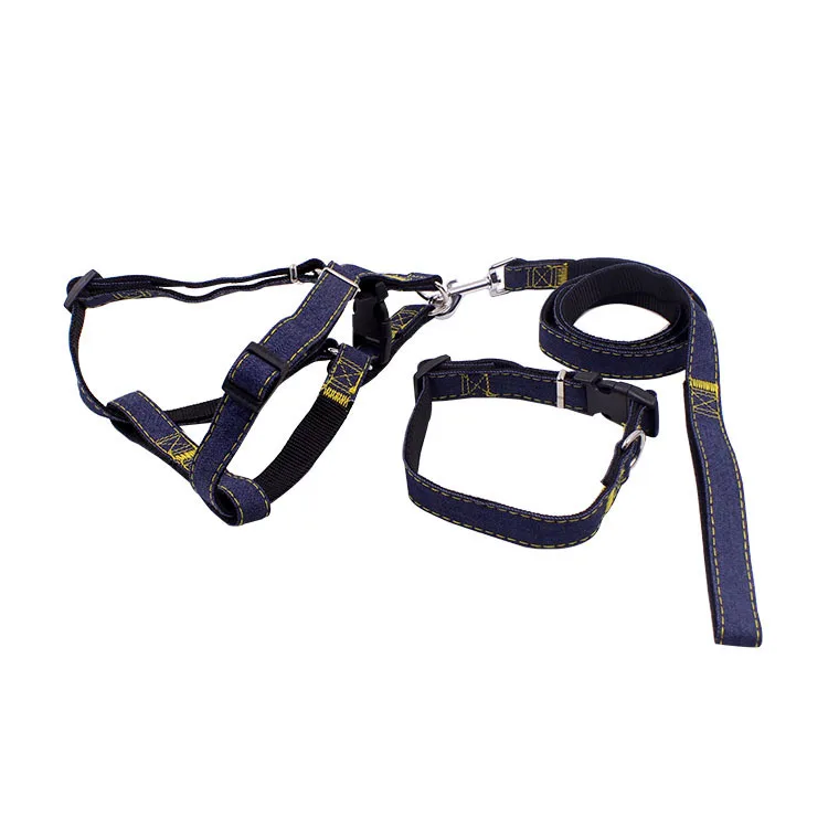 120cm Long Fashion Denim Nylon Small dog collar and leash set Puppy Dogs Harnesses Lead Set Rope Belt Adjustable Collar for Pets dog collar pet harness leash set pet harness set pet leash set
