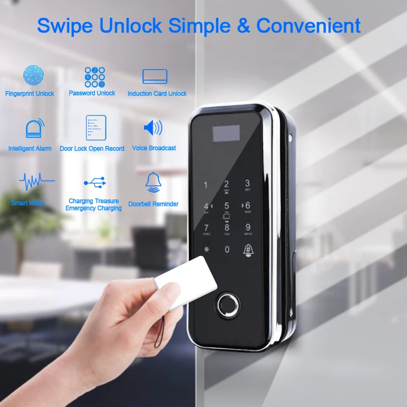 

OULET Biometric Glass Door Lock Smart Door Lock Fingerprint Lock Remote Control Door Lock For Office