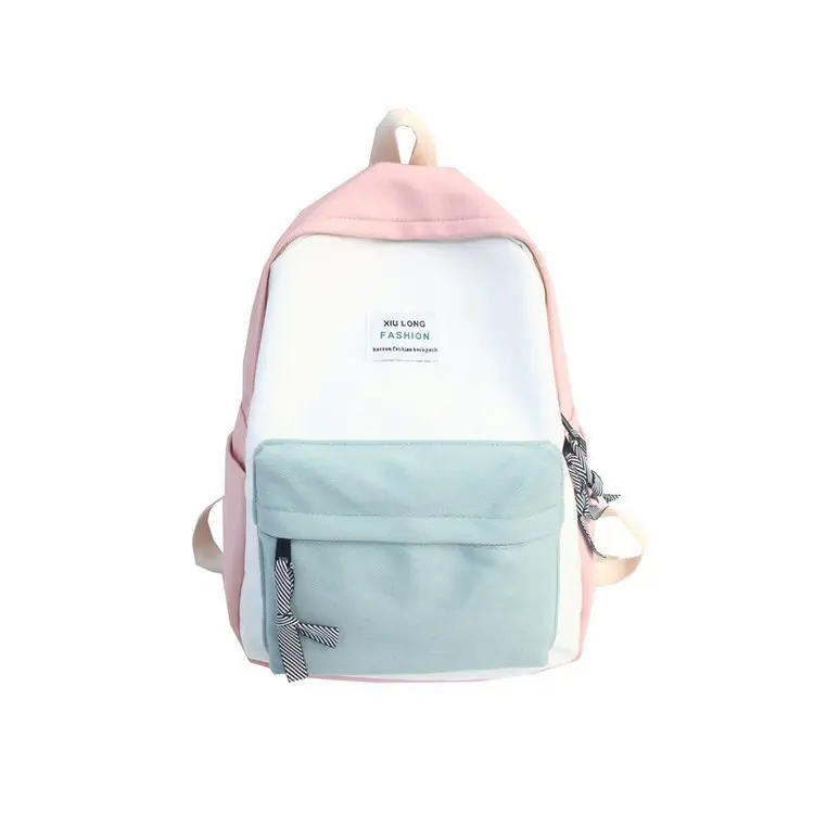 

New Women Canvas Backpacks Candy Color Waterproof School Bags for Teenagers Girls Patchwork Backpack New 2019 Female Mochila