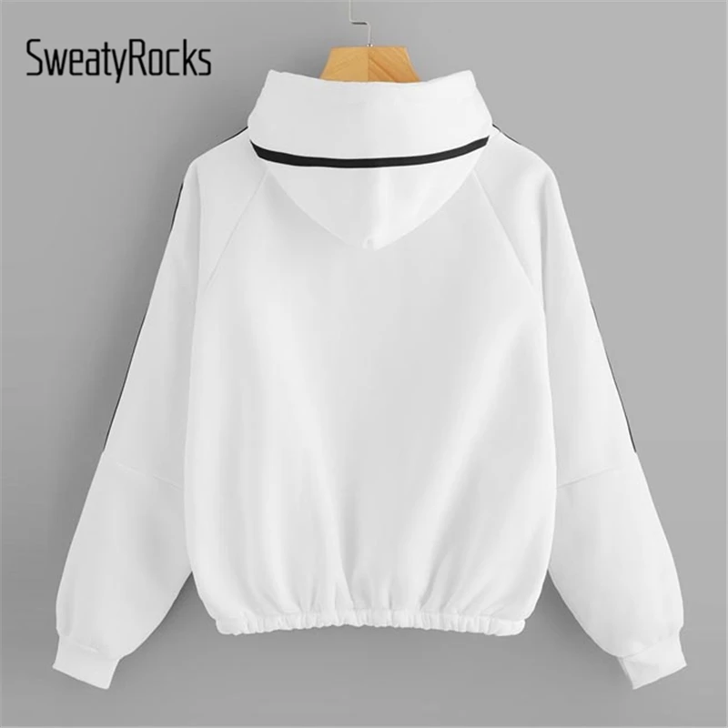discount  SweatyRocks White Zip Up Raglan Sleeve Windbreaker Jacket Streetwear Hooded Bomber Jacket Womens Ac