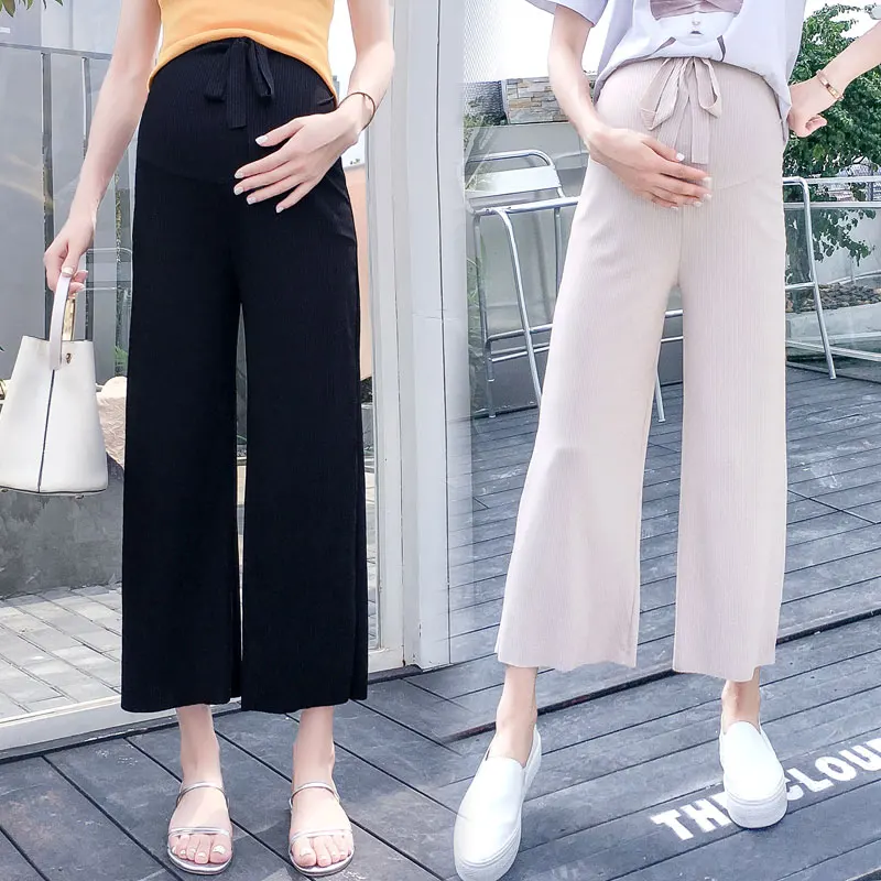

Spring Summer Thin Wide Leg Maternity Pants Elastic Waist Belly Trousers Clothes for Pregnant Women Pregnancy Pants Plus Size