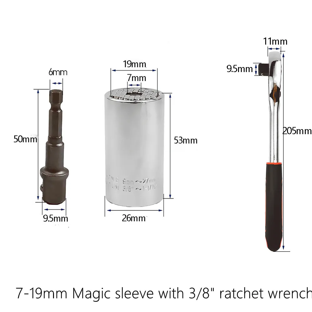 Горячий Универсальный рукав динамометрический ключ набор 7-19/9-27 мм/11-32 мм трещотка гаечный ключ дрель Gator волшебное гнездо для захвата втулки мульти ручные инструменты - Цвет: 7-19mm and wrench