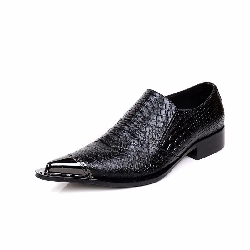 Итальянские Роскошные Мужские модельные туфли в британском стиле; мужские туфли из натуральной кожи с металлическим острым носком; черные