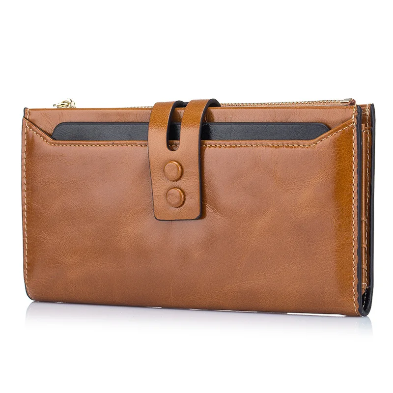 

2017 Cow Genuine Leather Hasp Zipper Long Large Wallet for Large Screen Phone Receipt Bank Card Holders Zero Purse Bank Note