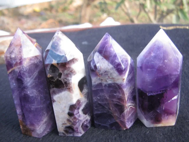 

4Pcs NATURAL Dream Amethyst QUARTZ CRYSTAL WAND POINT HEALING A2