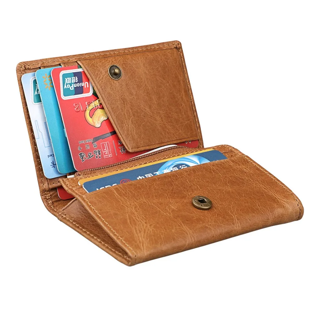 

Unisex Short Wallet Fashion Solid Sample Style Zipper Genuine Cow Leather Compartment Purse Card Horder Coin Pocket RFID Wallet