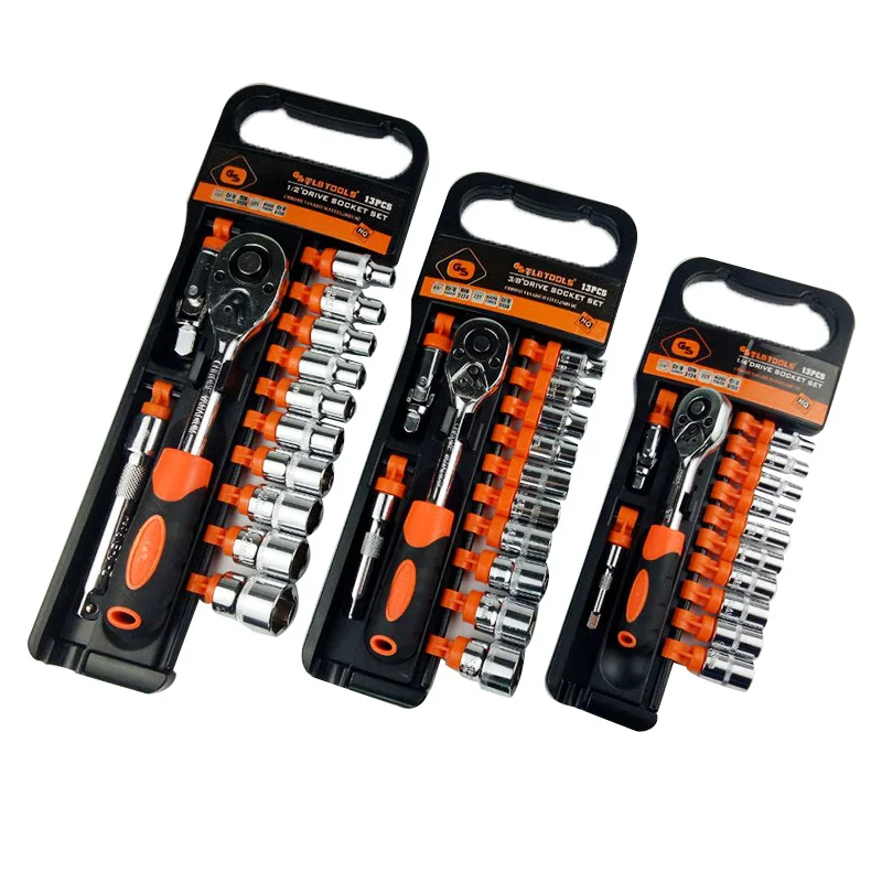 

13PC ratchet wrench set 1/4 "3/8" 1/2 "Cycle Socket Wrench kit Combination Set Chrome Steel Stick Spanner Equipment Car Repair