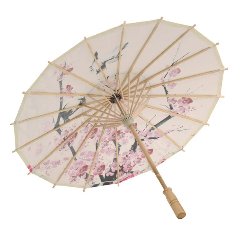 Chinese Silk Cloth Umbrella Classical Style Decorative Women Oil Paper Plum Bird Pattern Print