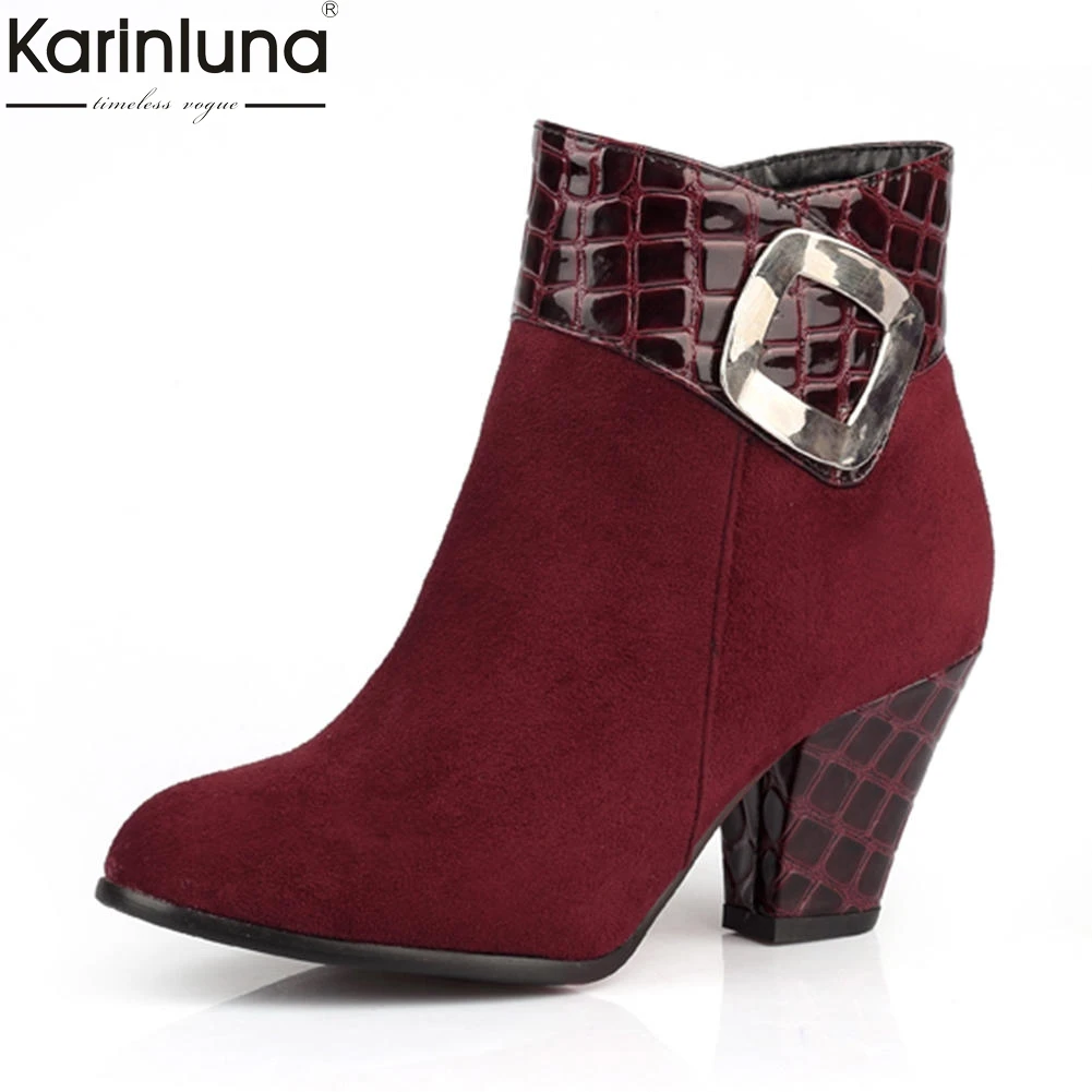 

KARINLUNA 2018 Wholesale Zip Up Shoes Woman Boots Women Shoes Elegant Retro High Heels Ankle Boots Woman Shoes Large Size 34-43