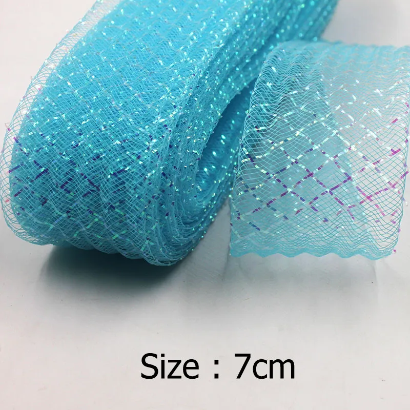 

[IuBuFiGo] 2.8" 7cm Crushed Horse hair Crin Braids With Silver Garment Crinoline Mesh Fabric 100yard/lot