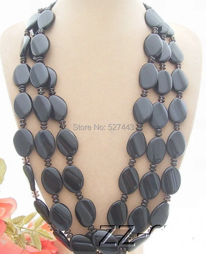 

Wholesale free shipping >>>>>> 3Strds Smoky Quartz&Onyx Necklace 20-22