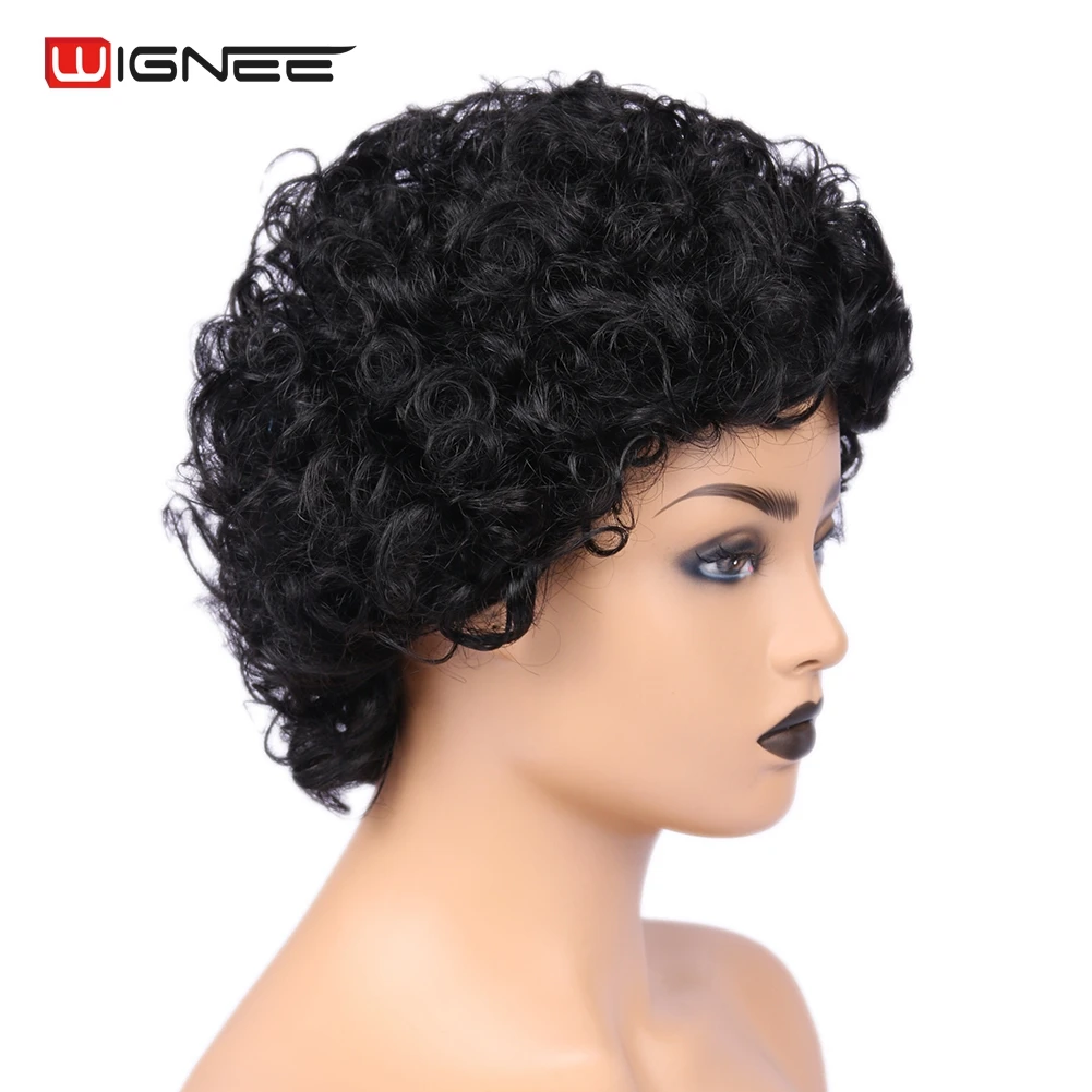 Wignee Brazilian Human Hair Wigs For Black/White Women 150% High Density Short Jerry Curl Remy Hair Machine Made Curly Human Wig