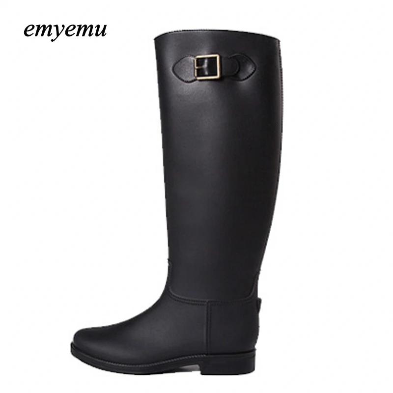 

Famous Waterproof Wellies Women New Fashion Rain High Knee Length Black Rubber Boots Shoes