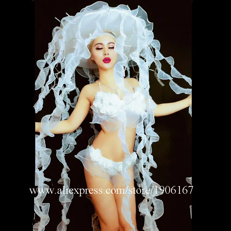 New night shop modern female song dance catwalk show gostage stage adult led jellyfish bikini set0