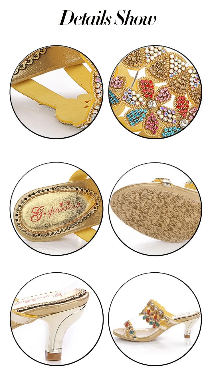 G-sparrow New Womens Gold Diamond Women Shoes Rhinestones Stiletto Slippers High Heel Sandals Wedding4