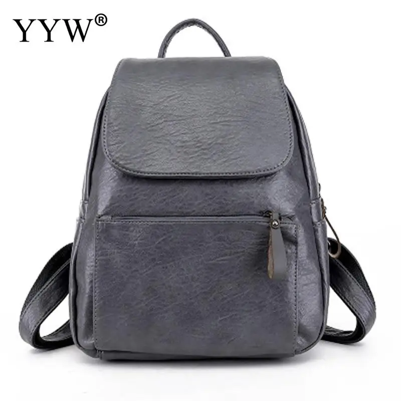 

Solid School Backpack For Girls Pu Leather Women Backpack 2018 Mochila Fashion Vintage Gray Black Shoulder Bag High Quality