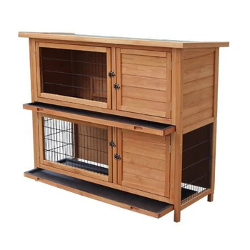 

48" 2 Tiers Waterproof Rabbit Cage Hamster Chicken Cage Wood House Pet Cage For Farm Animals SKU32917099