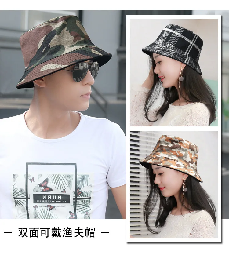 Реверсивные рыбацкие шляпы для женщин, уличные пляжные кепки для мужчин, камуфляжная Солнцезащитная шляпа для взрослых, складные шапки-ведра