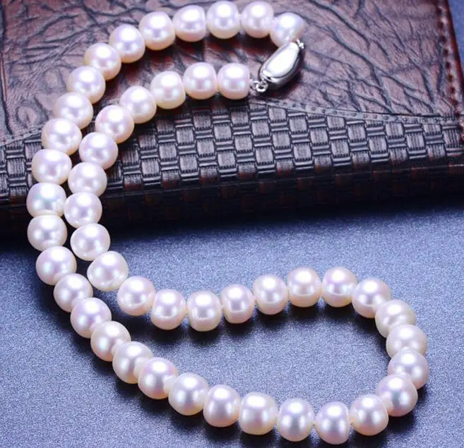 

round 9-10mm south sea white pearl necklace 925silver