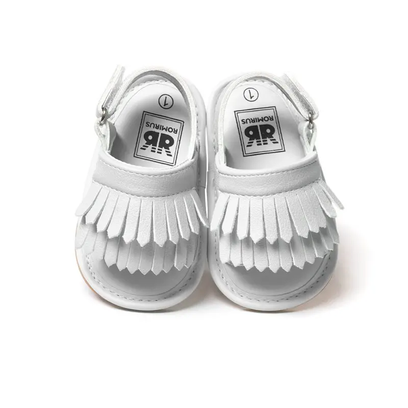 Летняя детская обувь для маленьких девочек; красивая детская обувь с кисточками; нескользящая Мягкая подошва; обувь для малышей - Цвет: Белый