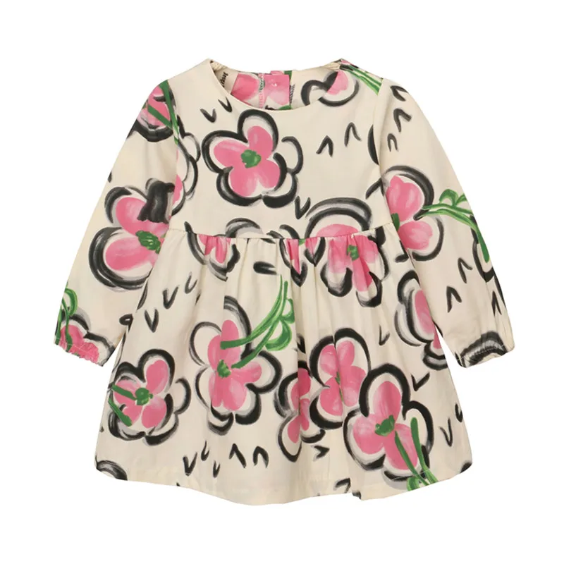 

Girls Dress 2018 Spring/Autumn Kids Clothes Ink Floral Toddler Princess Dresses vestido infantil Dress Girl Children Clothing