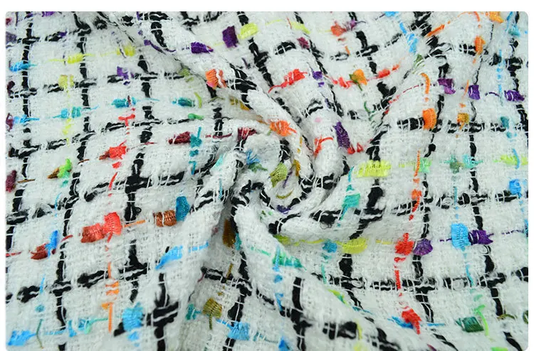 Цветная модная полиэфирная твидовая ткань для женского пальто 150 см ширина пряжа окрашенная плетеная твидовая ткань осень и зима - Цвет: white