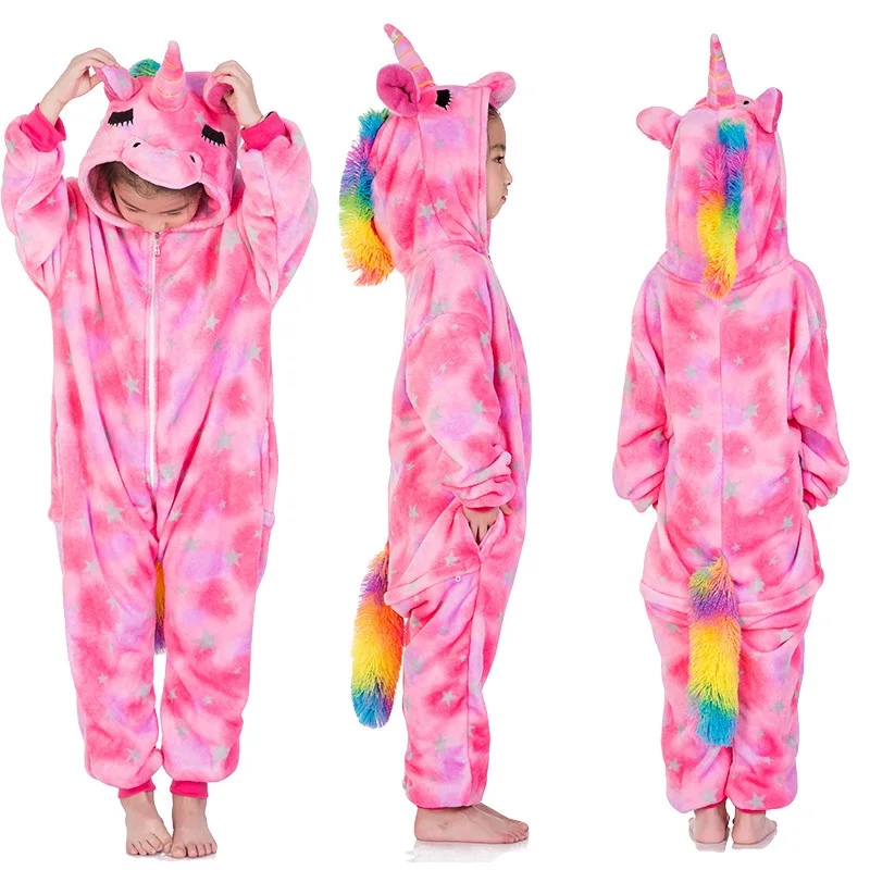 Kigurumi/пижамы с единорогом детские пижамы для мальчиков и девочек, фланелевые детские пижамы, комплект одежды для сна с животными зимние комбинезоны для детей от 4 до 12 лет