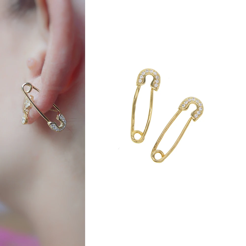 

Free Shipping fasthion girly Party Punk Personality Safety Pin Puncture Earring gold color simple delicate tiny earring stud