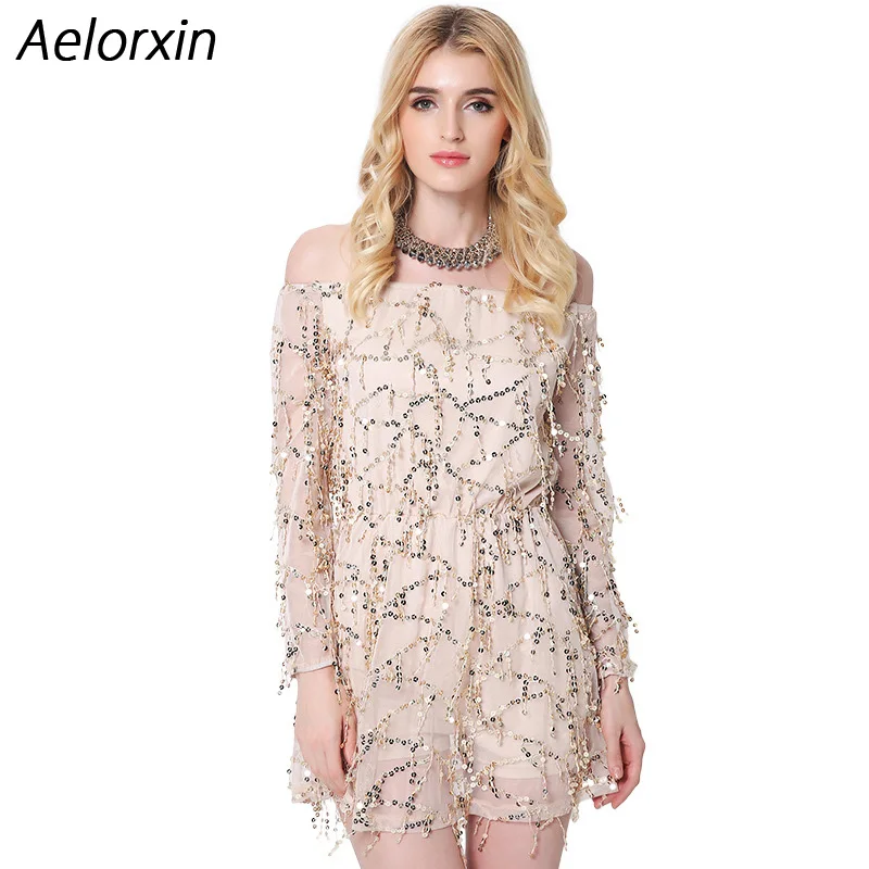 Buy Cheap Aelorxin 2017 Women Sexy Mini Summer Dress Slash Neck Vestidos Sequined Ukraine Party Dresses Brazil Female Vestidos Mujer