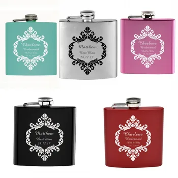 

1pc Personalized Engraved 6oz Hip Flask Stainless Steel Customize Flask Bride & Groom Wedding Party Gifts Usher Decor Favors