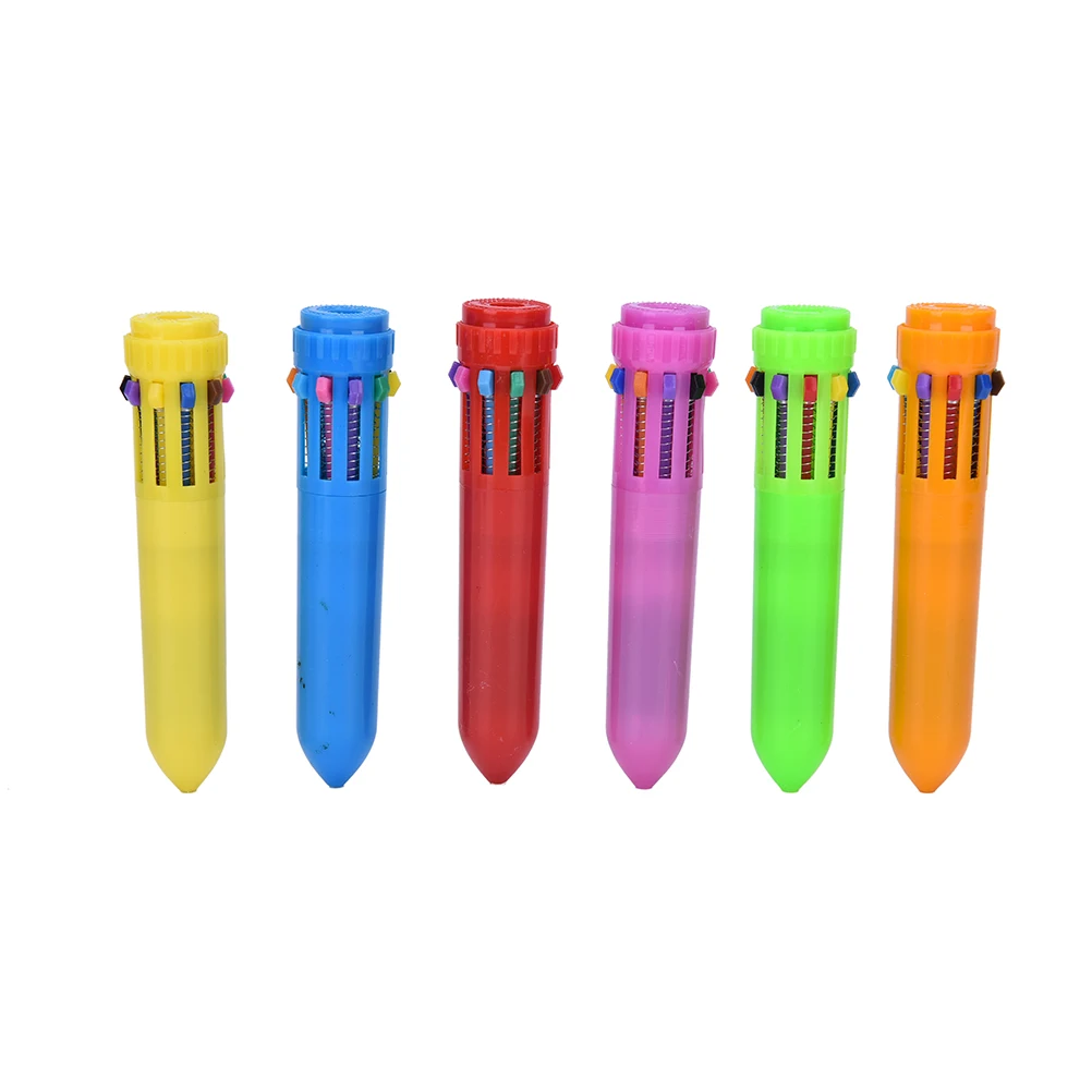 

1pc Multifunction 10-in-1 Creative Pressed Oil Color Personalized StationeryCute Cartoon Multi-color Ballpoint Pen 10 Colors