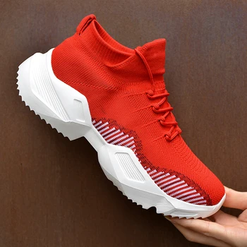 

2019 Summer Autumn Platform Sneakers Men Thick Sole Running Shoes Height Increase 6 CM Chunky Women Outdoors Walking Shoes