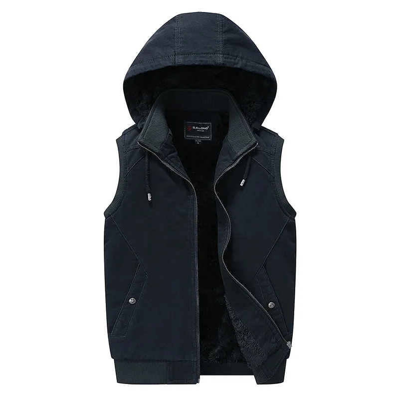 

Plus size l-3xl Middle-aged man add velvet ma3 jia3 washed cotton vest men hooded waistcoat male thick winter Sleeveless jacket