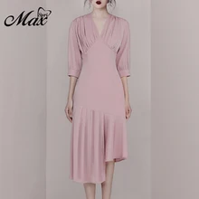 Max Spri 2019 New Elegant Women V Neck Half Lantern Sleeves Asymmetrical Flounce Hem Turmpet Fashion Slim Party Midi Dress Max Spri 2019 New Elegant Women V Neck Half Lantern Sleeves Asymmetrical Flounce Hem Turmpet Fashion Slim Party Midi Dress