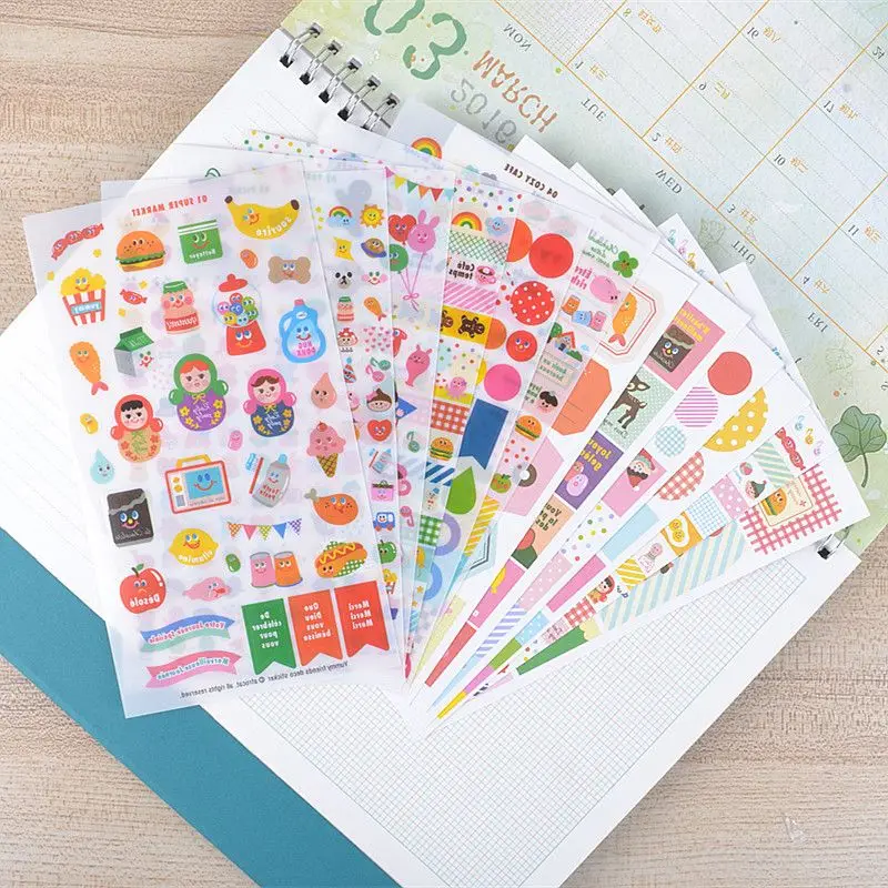 12 Sheets Korea Stationery Cute Kids Transparent Sticker Diary