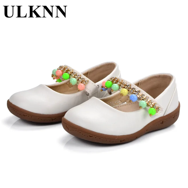 ULKNN Baby Shoes Newborn Leather Candy Color Beading Soft Sole Slip-on Infants White Soild Girls Princess Leather Shoes Kids