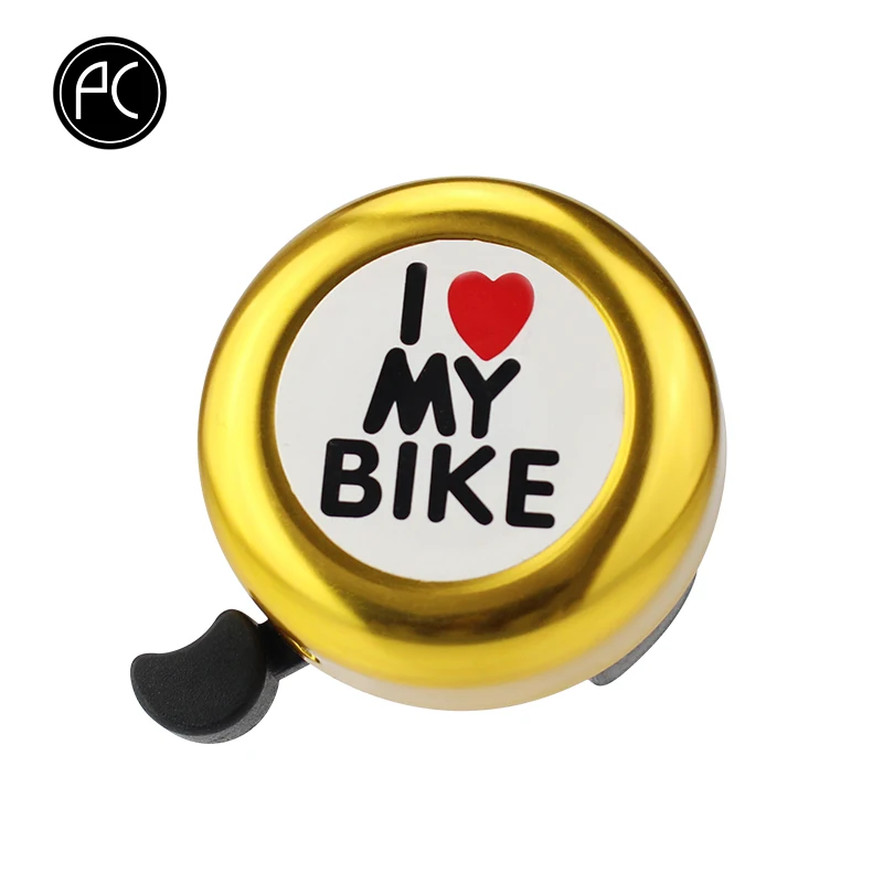 PCycling велосипедный Звонок I Love My Bike Печатный чистый звук алюминиевый сплав MTB дорожный сигнализация для велосипеда Предупреждение мини кольцо колокольчик для детей - Цвет: GOLD