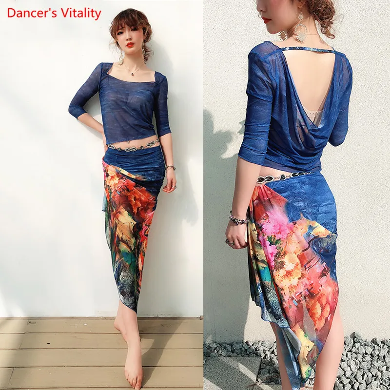 

2019 New Oriental Belly Dancing Costumes Sexy Backless Top+Skirt Female Adult Belly Dance Wear 2pcs Dance Suit Bellydance Set