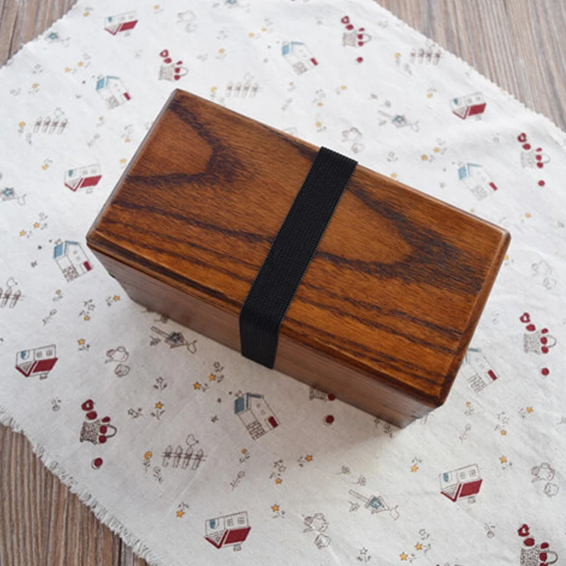 Sushi Bento Box Japanese Style Wood DOUBLE LAYER Food Container wood box
