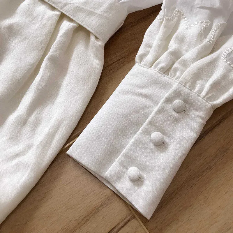Runway Suit Women's Flare Sleeve Bow Collar embroidery Two Piece Set Top And Pants 2 Piece Set Women Blouses Casual Pants (9)