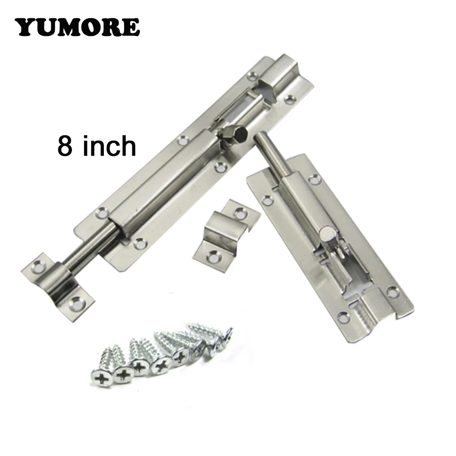 

YUMORE 19CM 8Inch Door Bolts Stainless Steel Door Barrel Bolt Latch Hasp Stapler Gate Lock Safety Latch+Screws Home Safe Tools