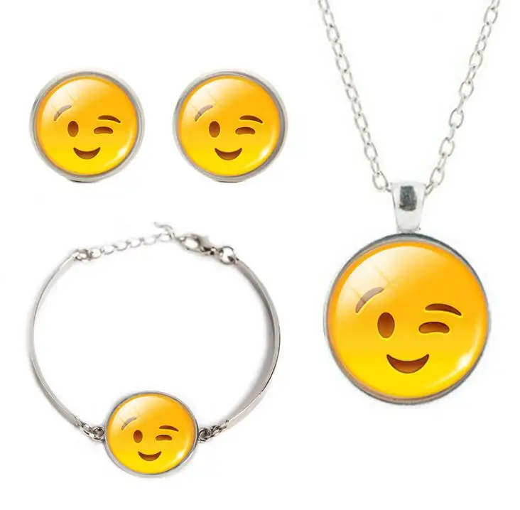Interesting Emoji Charm Jewelry Set With Chain Necklace Bracelet