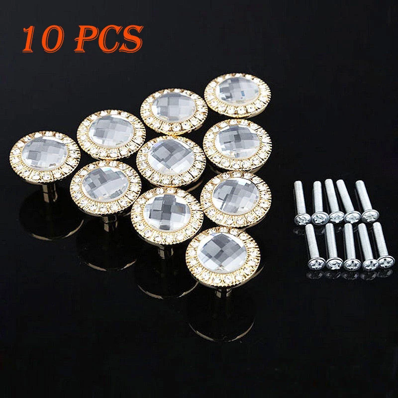 

10pcs Diamond Cupboard Wardrob Door Knobs Clear Crystal Cabinet Draw Pull Handle