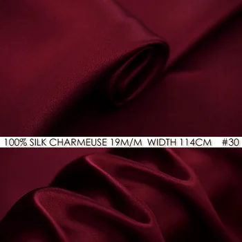 

CISULI 100% SILK CHARMEUSE SATIN 114cm width 19momme/100% Pure Silk Fabric for Sewing maxi Vestidos-Dark WineRed NO 30