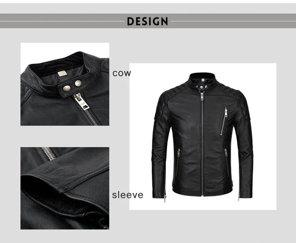 Brand New Cow Leather Jacket Men Designer Luxury Moto&biker Leather Jacket Young Fashion Real Genuine Leather Coat Men