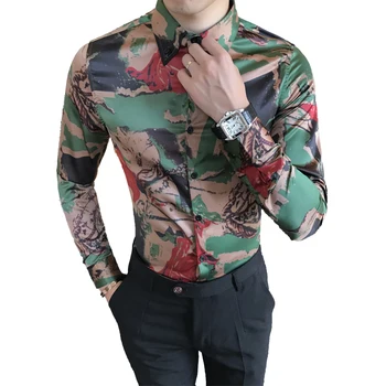 

High Quality Korean Shirt Men Fashion 2019 Spring Long Sleeve men Flower shirt Slim Fit Party Dress mens Shirts Asia size S-3XL