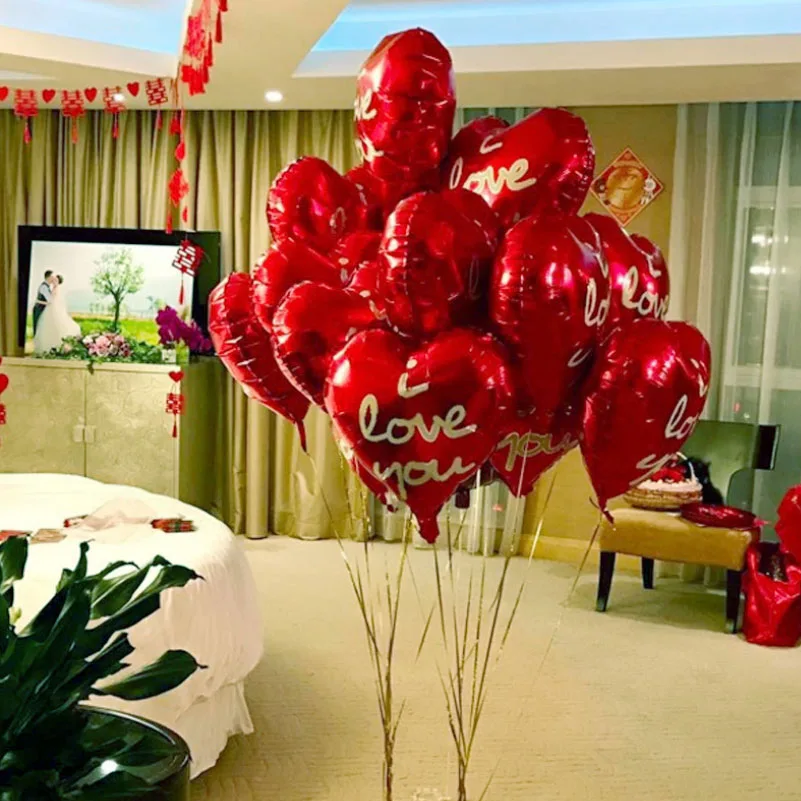 Красное сердце фольги воздушный шар любовь печатных День Святого Валентина свадебные украшения вечерние принадлежности 18 дюймов 20 шт./лот