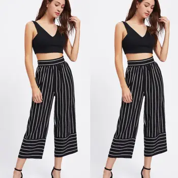 

2017 Hot Women Ladies Nine Length Leggings Stretchy Stripe Pants