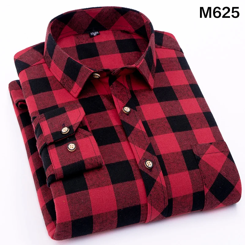 Мужская рубашка, весна-осень, Новая Мужская Фланелевая рубашка в клетку с длинным рукавом, брендовая мужская офисная стильная деловая Повседневная рубашка размера плюс - Цвет: MM625